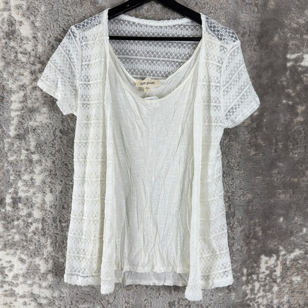 New Late August Sz M Lace Crochet Layered 2-Piece Tank Cardigan Top Ivory Women